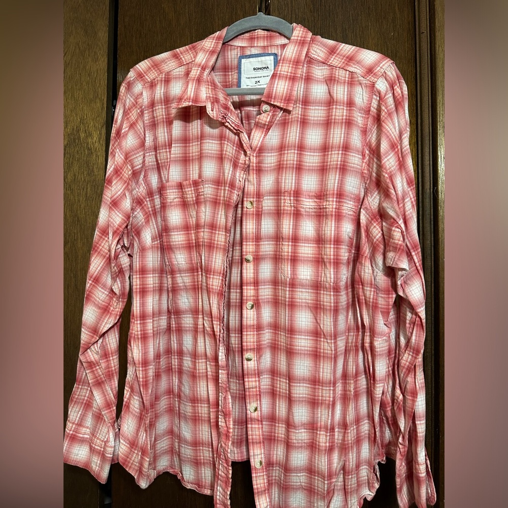 Coral/orange button up shirt, size 2x